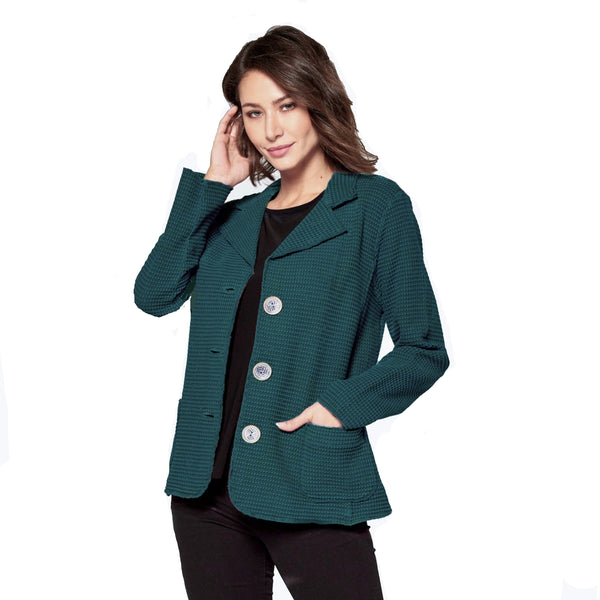 Focus Button Front Waffle Knit Jacket in Dark Green - SW203-TL