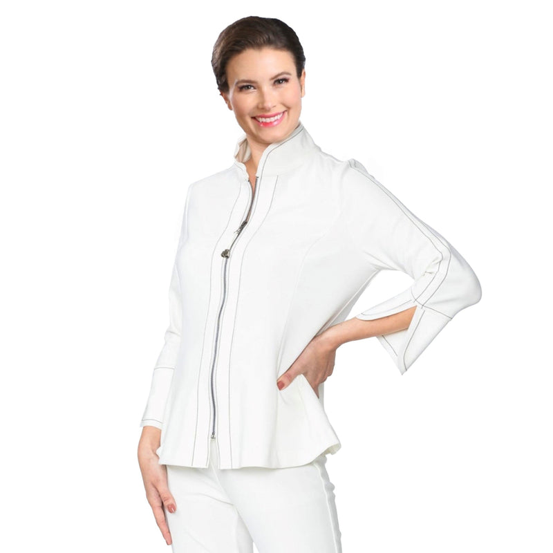 IC Collection Contrast-Stitch Zip Front Jacket in White - 4345J-WT - Size L Only!