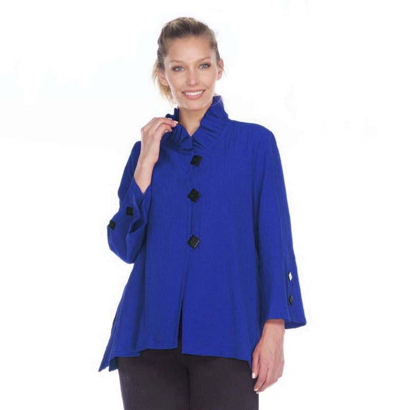 Moonlight by Y&S Button Front Jacket w/Ruffle Collar in Blue - 2449-NP-BLU