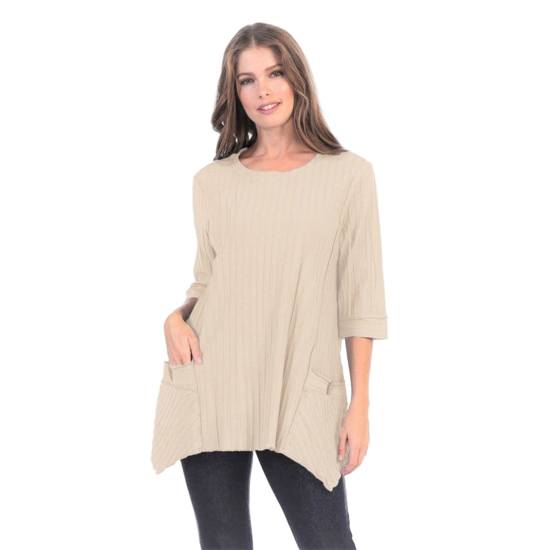 Ribbed Patch-Pocket Tunic in Soy Latte - CS330-SOY - Plus Sizes Only!