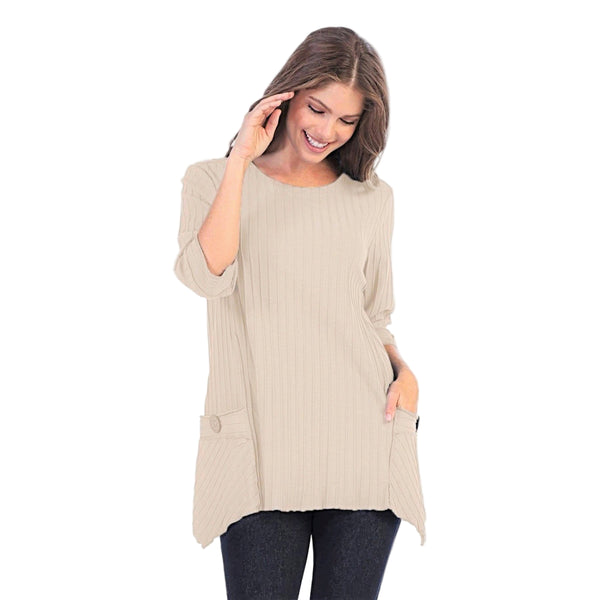Ribbed Patch-Pocket Tunic in Soy Latte - CS330-SOY - Plus Sizes Only!