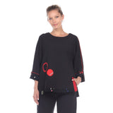 Top W/ Piping & Circles Trim in Black/Red - 2773