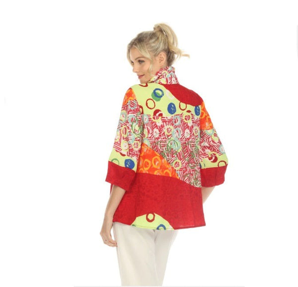 Moonlight Mixed-Print Button Front Blouse in Red Multi- 3540