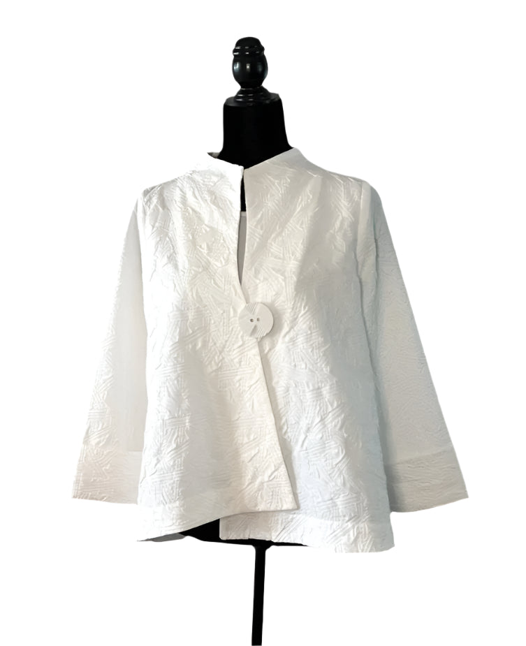 Textured Asymmetric Jacket in White - 6439J-WHT