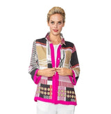 IC Collection Colorblock Patch-Print Blouse in Fuchsia - 6042B