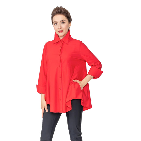 IC Collection High-Low Shirt W/ Pockets in Red - 3778B-RD