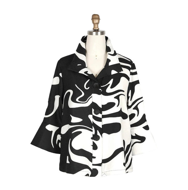 Damee NYC Marble Swirl-Print Short Jacket in Black & White - 4938-WT