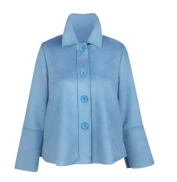 Microsuede Button Front Jacket in Cornflower Blue - 4896-BLU