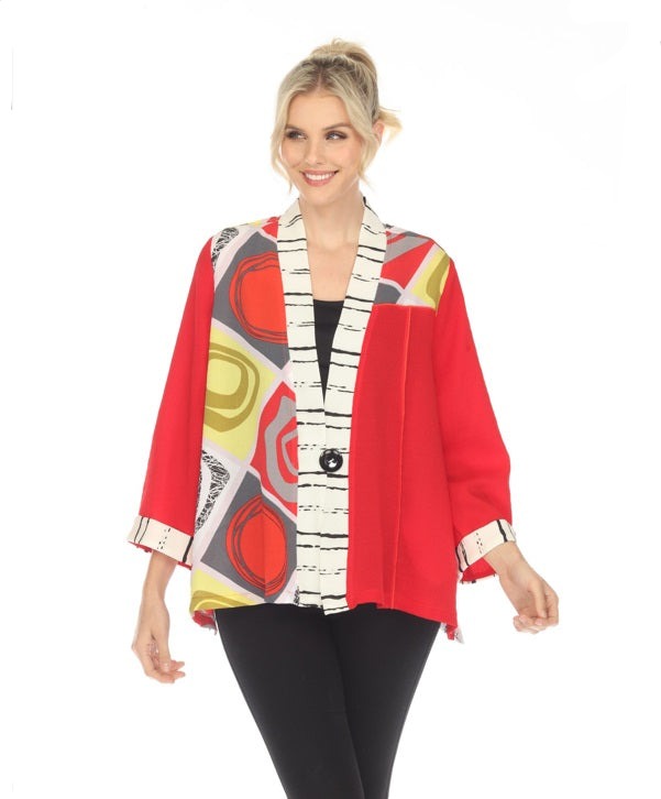 Moonlight Mixed Print Jacket in Red/Multi - 3725-RD