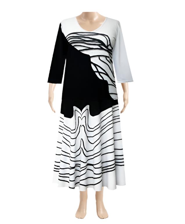 Valentina Geometric-Print Pull-On Skirt in Black & White - 32882-SKRT