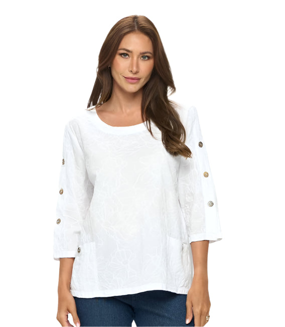 Embroidered Cotton Tunic Top  in White - EC431-WHT