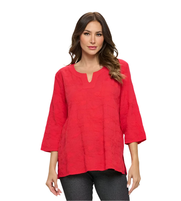 Focus Embroidered Voile Tunic in Red - EC429-RD
