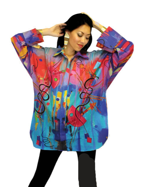 Dilemma Kandinsky Inspired Cotton Big Shirt in Multi - FCBS-198-KA