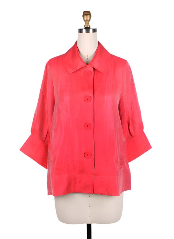 Solid Mid-Length Shimmery Jacket in Coral Red - 4741-CRD