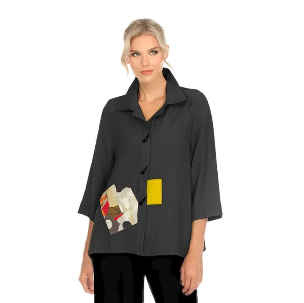 Unique Patchwork Blouse/Jacket in Black - 3542-BK