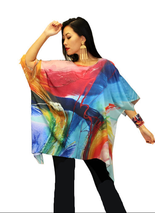 Dilemma Colorblock Print Tunic Top in Multi - NT-49-GE