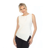 Textured Pattern Asymmetric Tank Top in White - 5743T-WT - Size S & L Only!