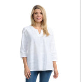 Focus Embroidered Cotton Top in White - C-630-WHT