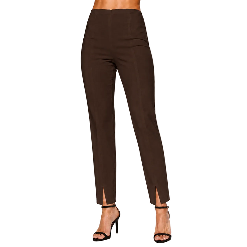 Straight Leg Pants with Front Ankle Slits in Brown - KLA-BRN