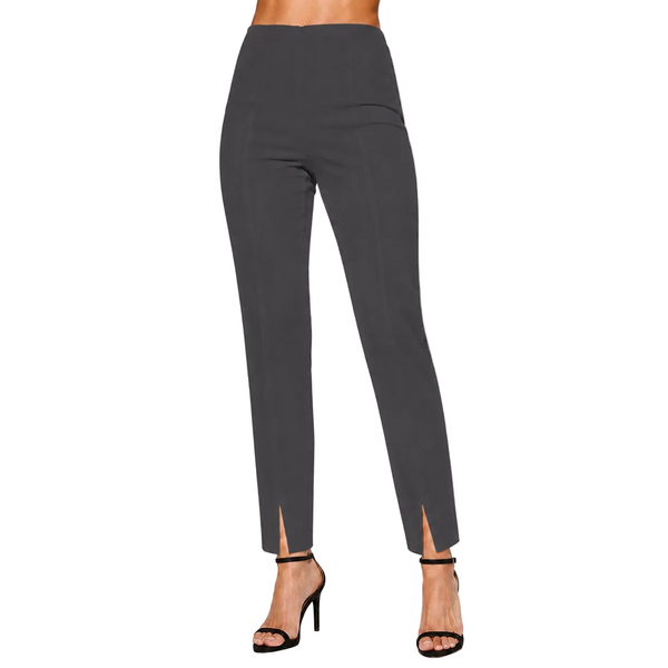 Straight Leg Pants with Front Ankle Slits in Steel Grey - KLA-GRY