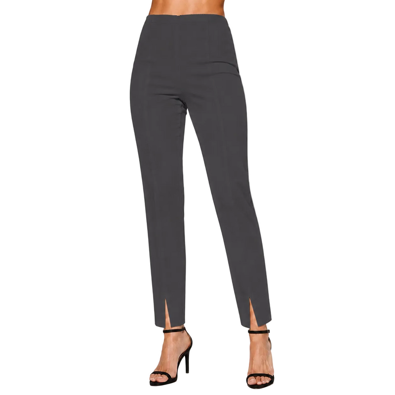 Straight Leg Pants with Front Ankle Slits in Steel Grey - KLA-GRY