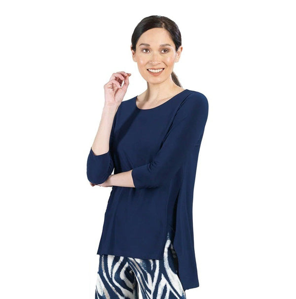 Clara Sunwoo Solid High-Low Tunic Top in Navy - T102-NV - Size XS Only