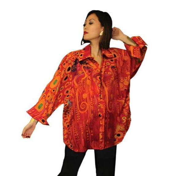 Dilemma Klimt Inspired Abstract-Print Big Shirt/Blouse in Red/Multi - FRBS-338-KL