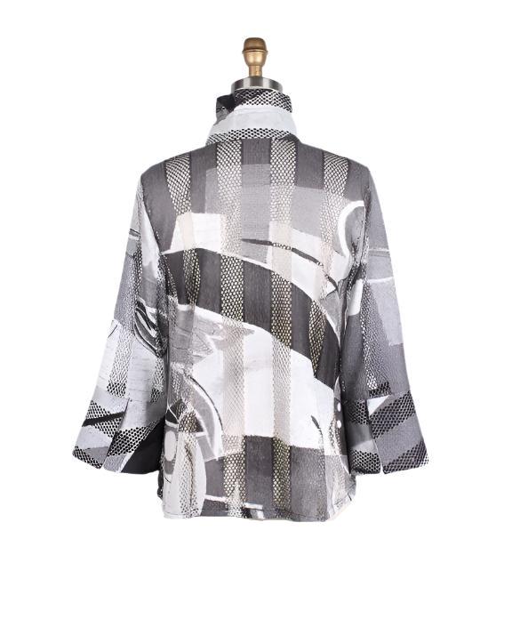 Damee Abstract-Print Button Front Jacket  - 2386-GRY - Sizes L - XXL Only!