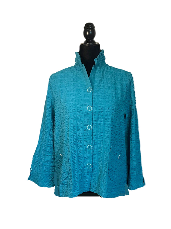 Pucker Weave Hi-Low Jacket in Lake - 23722 - Size XXL Only!