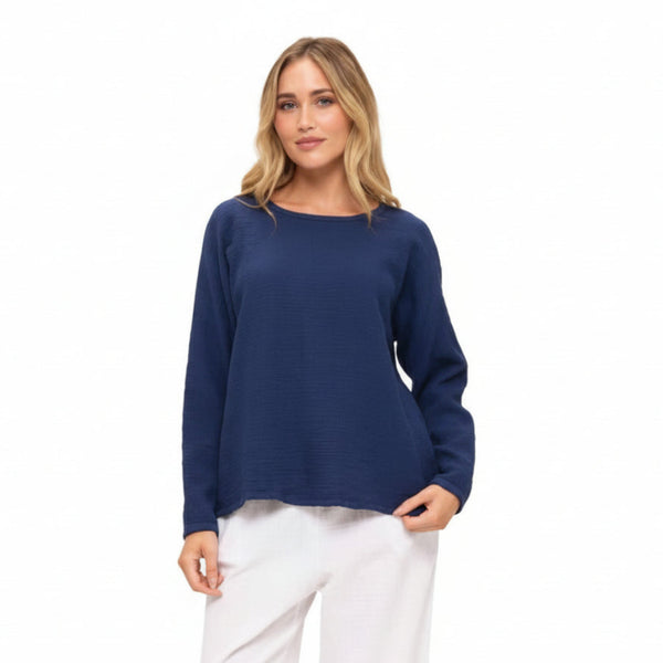 Lightweight Textured Pullover in Navy - LW201-NVY