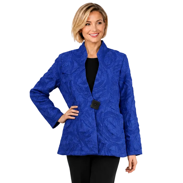 Tonal Jacquard One-Button Jacket in Blue - MJ6019-BLU