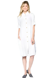 Button-Front Cotton Shirtdress Dress in White - BC145-WT