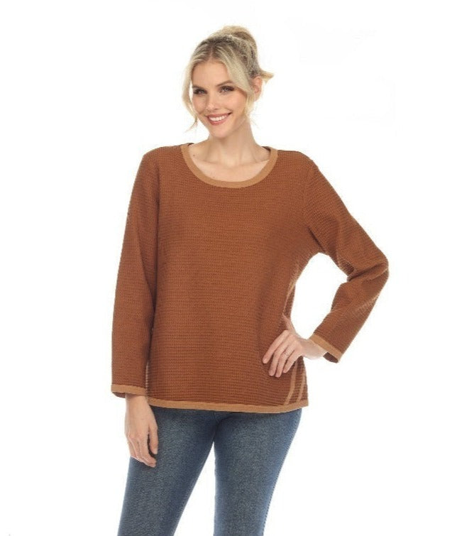 Focus Fashion Waffle Top w/Contrast Trim in Toffee - SW-232-TFF