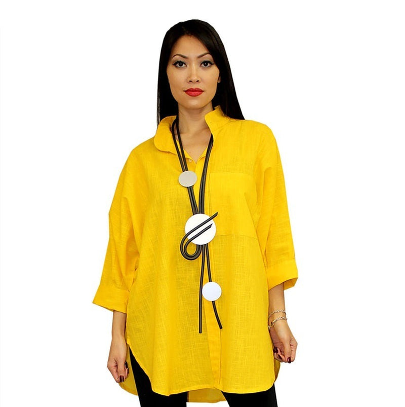 Dilemma Fashions Cotton Button Front Big Shirt in Yellow - GDB-527-YLW