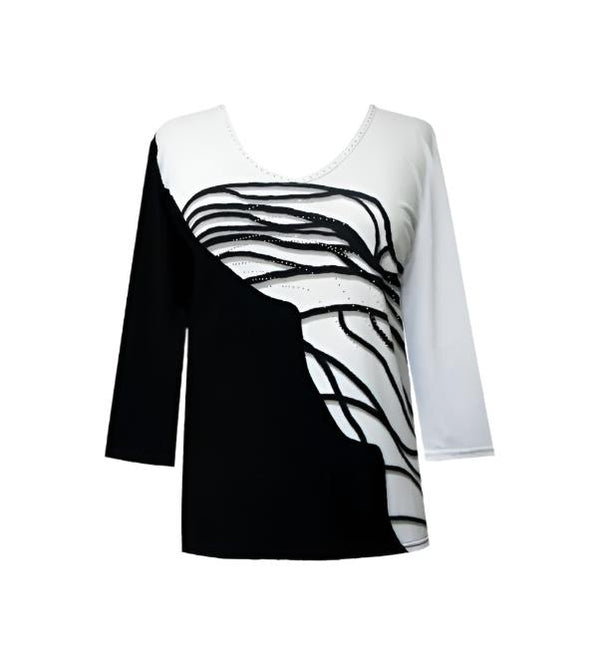 Valentina Geometric-Print Top in Black & White - 32882