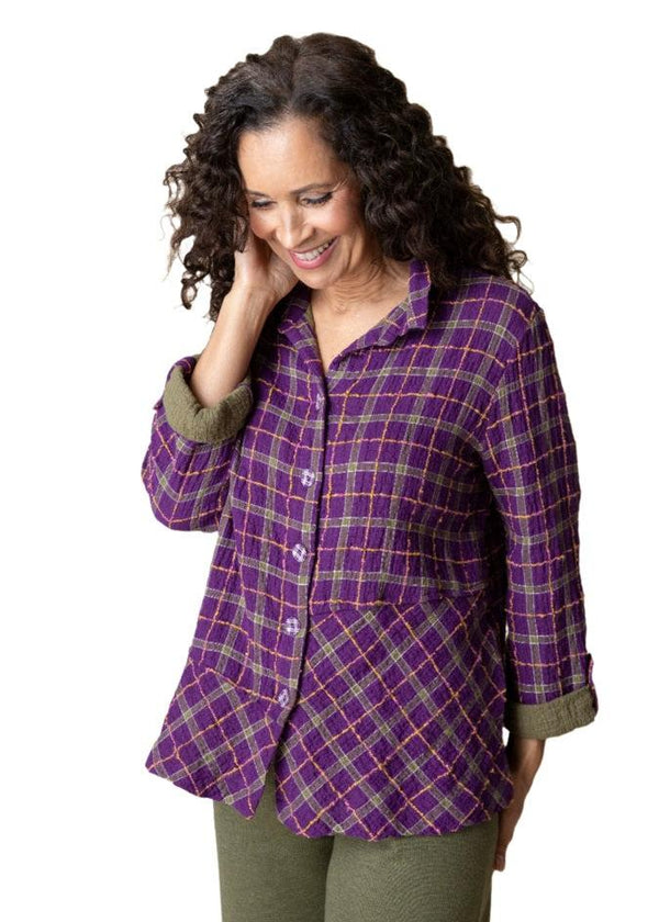 Habitat Double Faced Windowpane Pieced Tunic Shirt - 75915