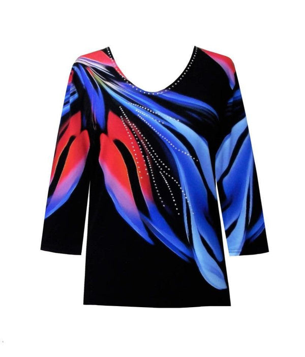 "Blue Flame" Print V-Neck Top - 31671