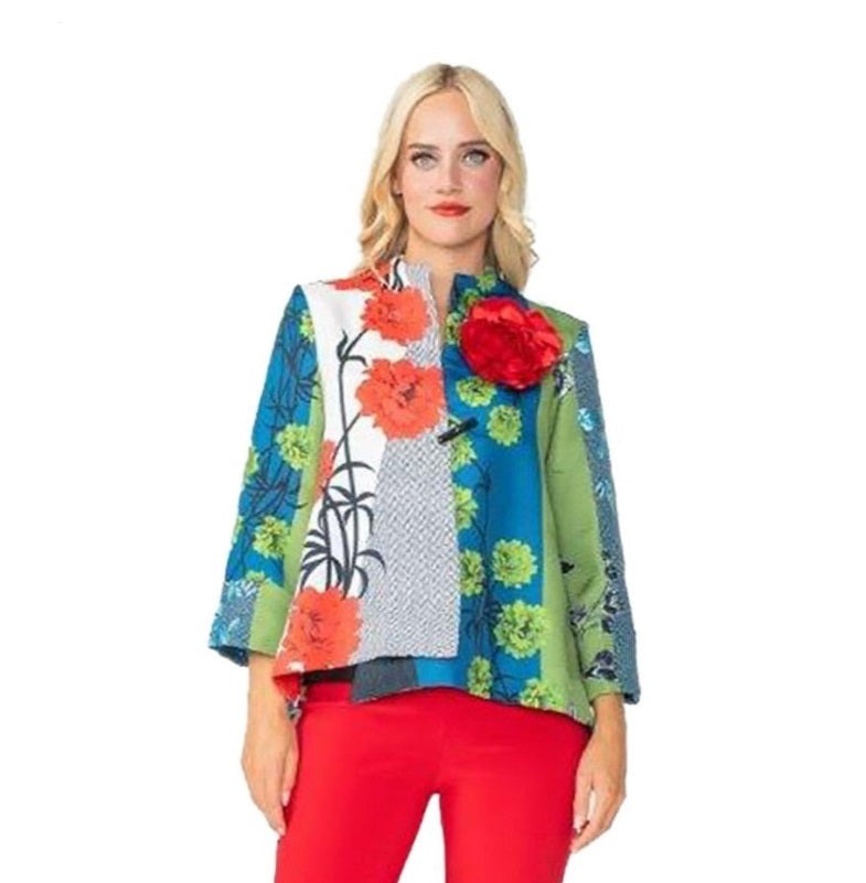 IC Collection Asian Inspired Asymmetric Jacket W/ Rose Pin - 6160J-RD