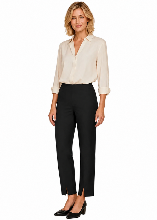 Straight Leg Pants with Front Ankle Slits in Black - KLA-BLK