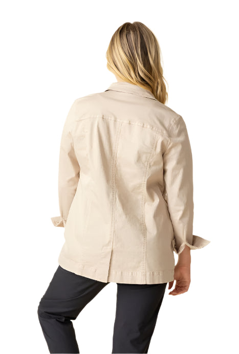 Long Stretch Denim Boyfriend Jacket in Oatmeal - 11410-OAT