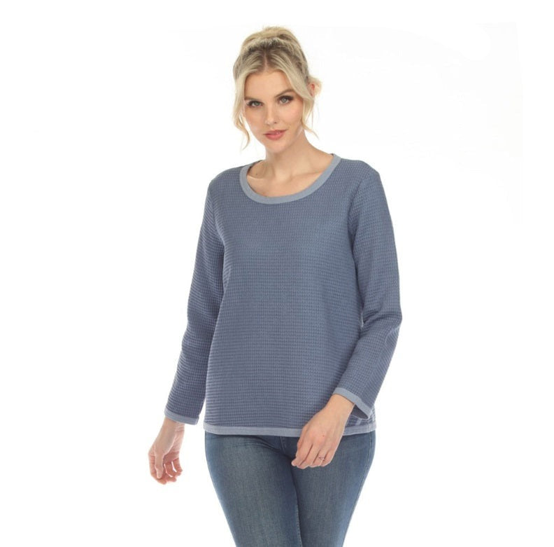 Focus Fashion WAFFLE TOP W/CONTRAST TRIM in Dusty Blue - SW-232-DBL