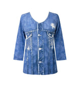 Valentina Denim Shirt-Print V-Neck Top - 31367