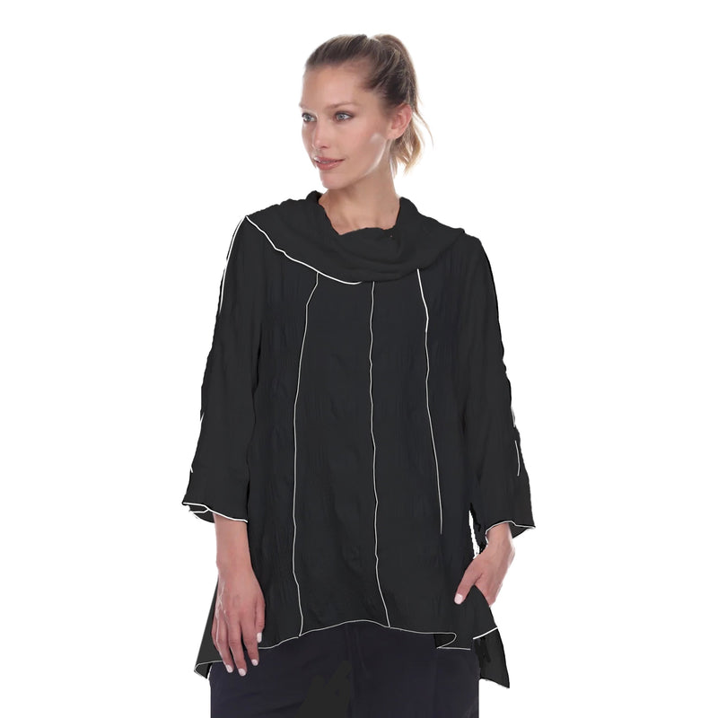 Moonlight Cowl-Neck Tunic in Black W/ White Trim - 3119-BLK