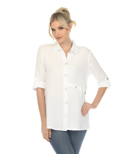 Focus Double Gauze Button Front Tunic Shirt in White - JG-201-WT