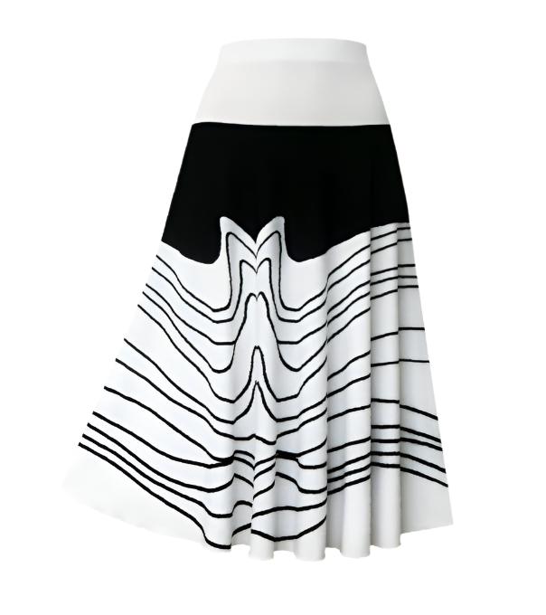 Valentina Geometric-Print Pull-On Skirt in Black & White - 32882-SKRT