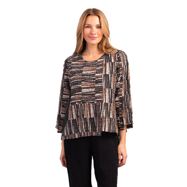 Habitat Pucker Weave Lapped Seam Striped Pullover in Chocolate - 23500