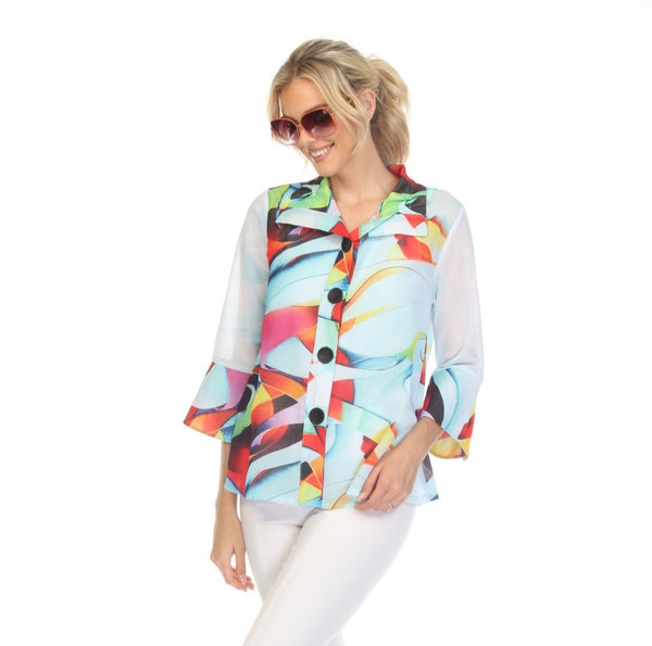 Damee Abstract Watercolor Print Jacket in Blue/Multi - 4740-MLT - Size S & XL Only!