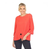 Tonal Knit Button Top in Coral - 3488-COR