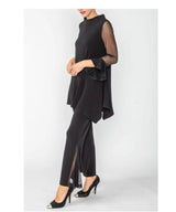 Mesh Trim Flair Pant in Black - 4897P- BLK