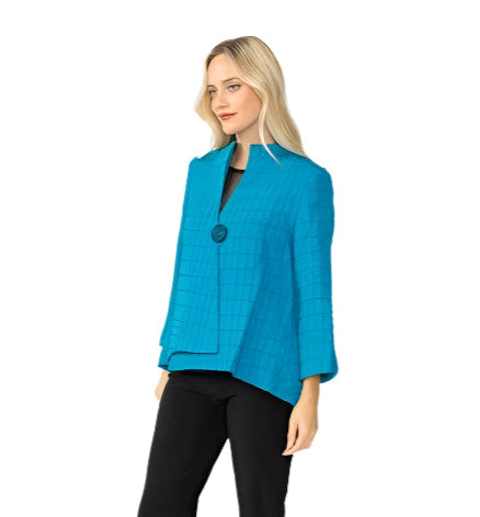 One-Button Jacquard Jacket in Turquoise - 6288J-TQ